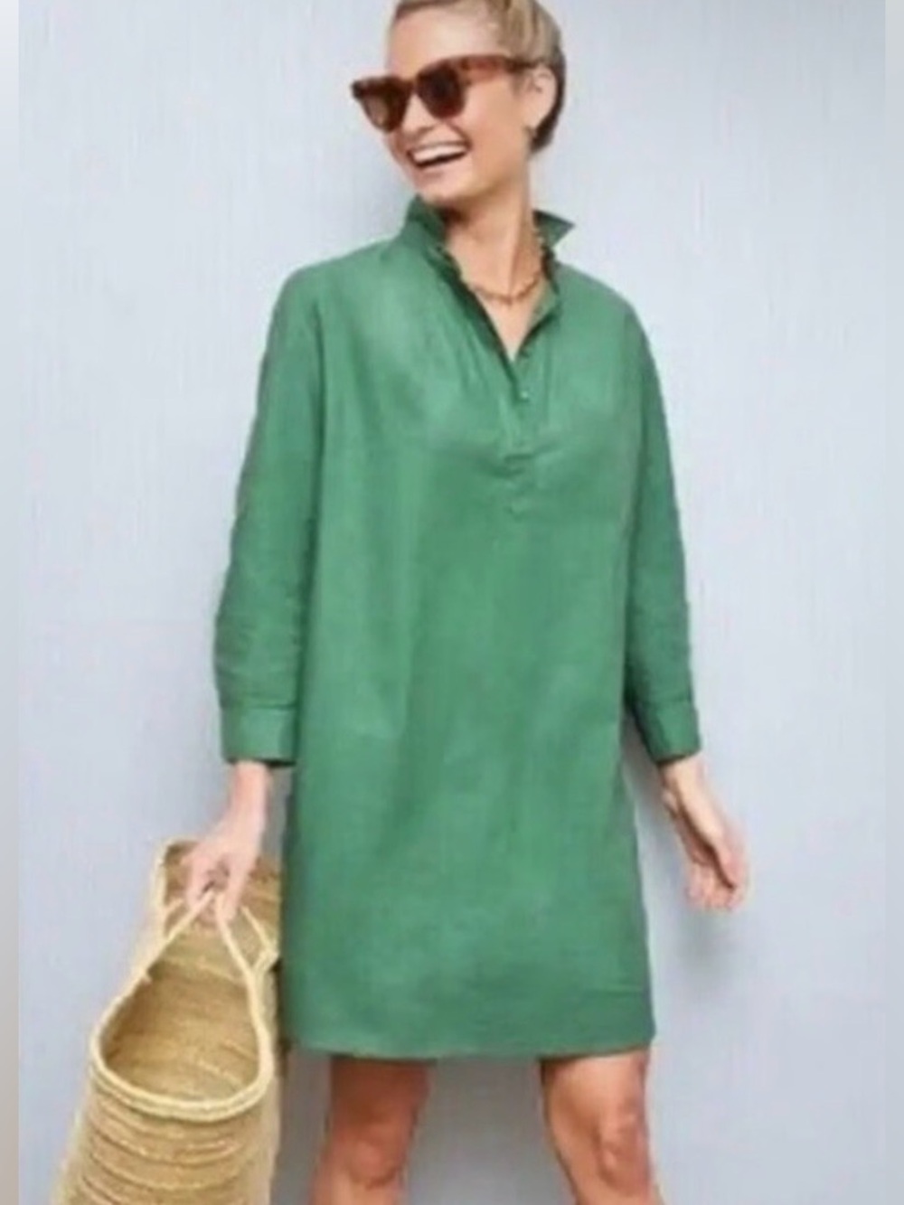 Tuckernuck Pomander Place XS Green Button-Front Shift Dress Mini Cape Cod Casual